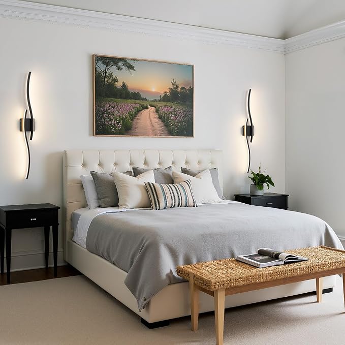 Black Battery Operated Wall Sconces: 39.3 Inch Rechargeable Sconce Set of Two with Remote Control/3 Colors/10-100% Dimming/Timer, Modern Wall Lighting for Bedroom Living Room Hallway Bathroom, 2 Pcs