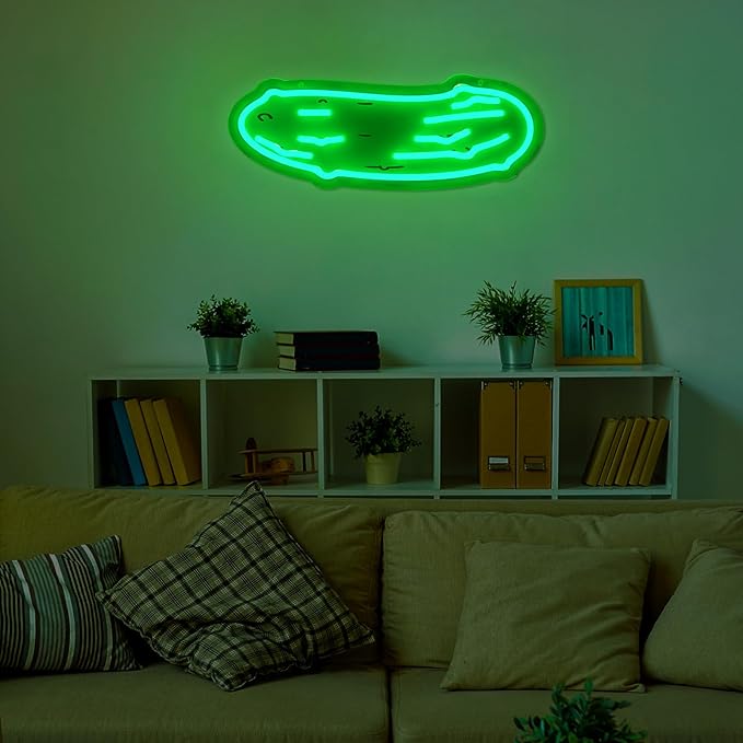 Fun Cucumber Neon Sign Green Cucumber Neon Light for Wall Decor Green LED Light up Bar Signs for Kitchen Bedroom Bar Cafe Restaurant Party Decor Gift, 16 x 6 x 2.36 Inches