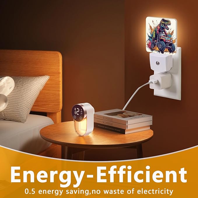Dinosaur Monster Truck Night Light, Plug-into Cool Vehicle Cars Nightlight White LED Lamp, Energy Efficient Decor Desk Lamp for Bedroom Hallway Stairs Bathroom