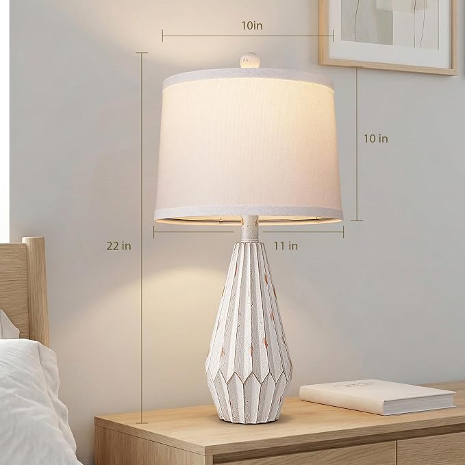 Hamucd Set of 2 Modern Farmhouse Lamp for Living Room, Beige Rustic Resin Beside Table Lamps with Linen Shade, Vintage Lamps for Nightstands Bedroom Entryway Decor