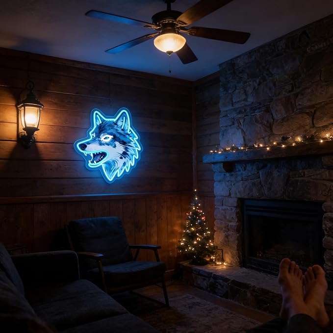 Wolf Neon Sign, UV Printed Dimmable Led Wolf Neon Light Animal Wall Decor Wolf Gifts for Boys Men Bedroom Living Room Man Cave Home Birthday Decoration
