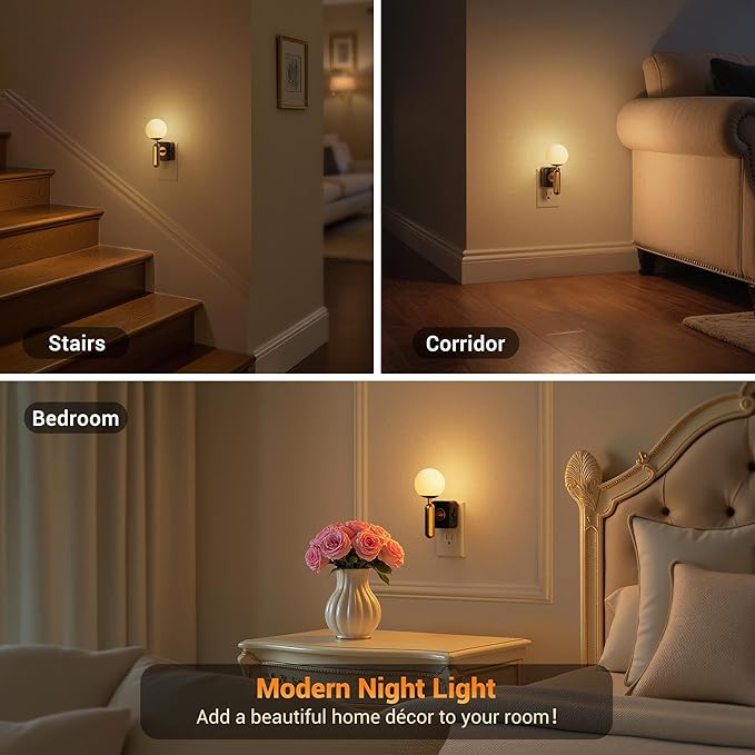 JandCase Night Light Plug in, Night Lights Plug into Wall | 3000K Soft Light LED NightLights, 0-100LM Dimmable Night Light, Built in Dusk to Dawn Sensor for Hallway Bedroom Stairway