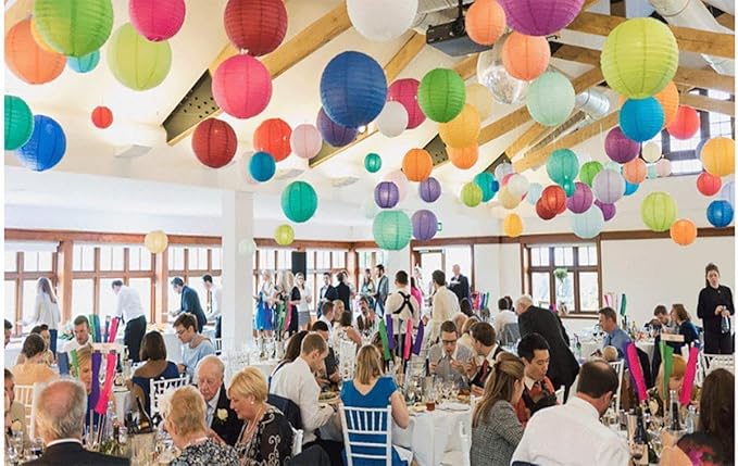Paper Lanterns 16 Pcs Multicolor Assorted size of 4" 6" 8" 10" Chinese Round Paper Hanging Decorations Ball Lanterns Lamps for Home Decorations, Parties, and Weddings