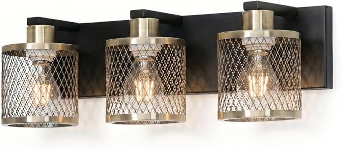 Bathroom Light Fixtures Black and Gold Vanity Lights 3 Lights Farmhouse Bathroom Vanity Light Vintage Design Wall Sconces Lighting for Mirror Attic Corridor Cellar Wall Lamps
