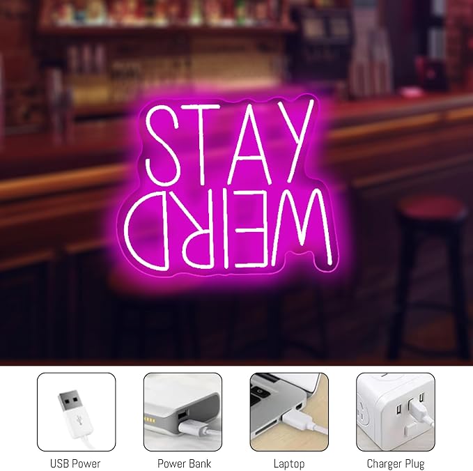 Stay Weird Neon Sign Neon Signs for Wall Decor Neon Light Sign with USB Neon Lights LED Neon Sign for Bedroom Living Room Study Room LED Signs for Wall Decor Birthday Teen Gift