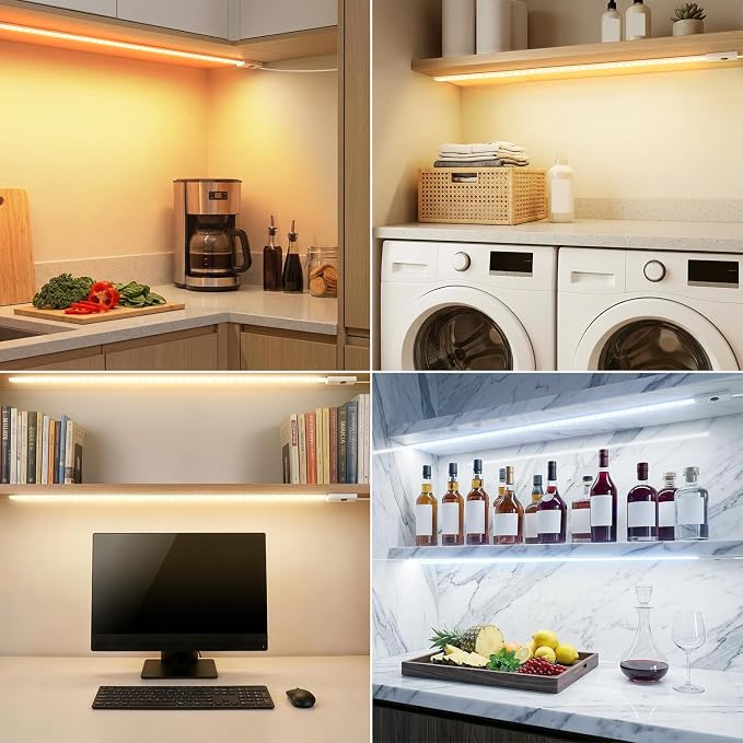StarryEver 24 inch LED Under Cabinet Lighting with Memory Function, Color Tunable 2700K to 6500K, USB Powered Under Desk Light, Touchless Dimmable LED Light Bar for Home, Kitchen Desk,Cabinet,Pantry