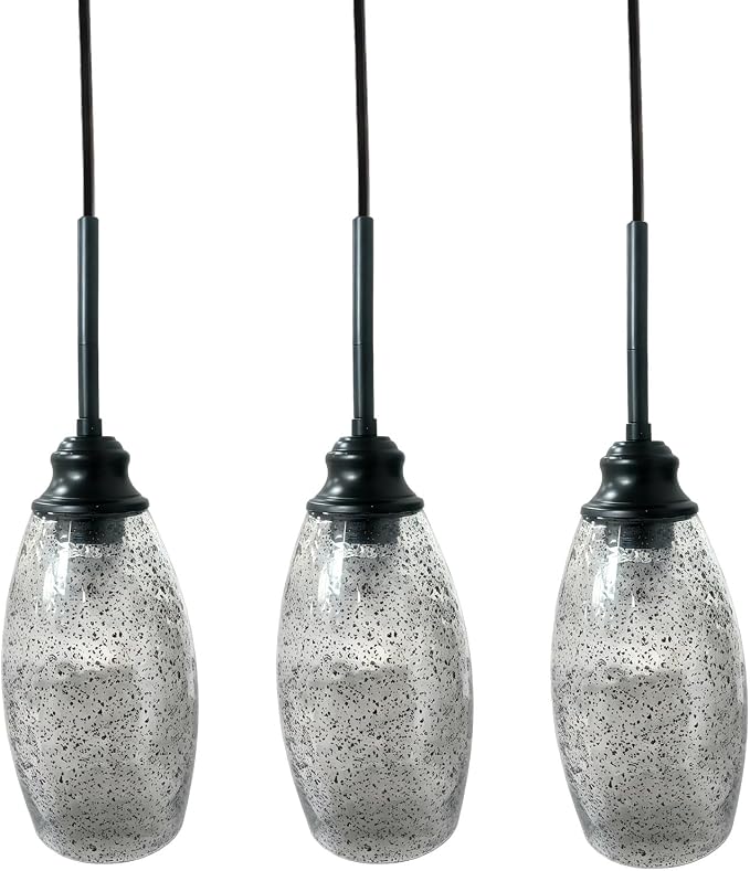 3 Lights Industrial Pendant Light with Glass Shade Matte Black Pendant Lighting Adjustable Industrial Retro Style Hanging Light,Kitchen Island Farmhouse Pendant Lights Fixtures for Kitchen,Farmhouse
