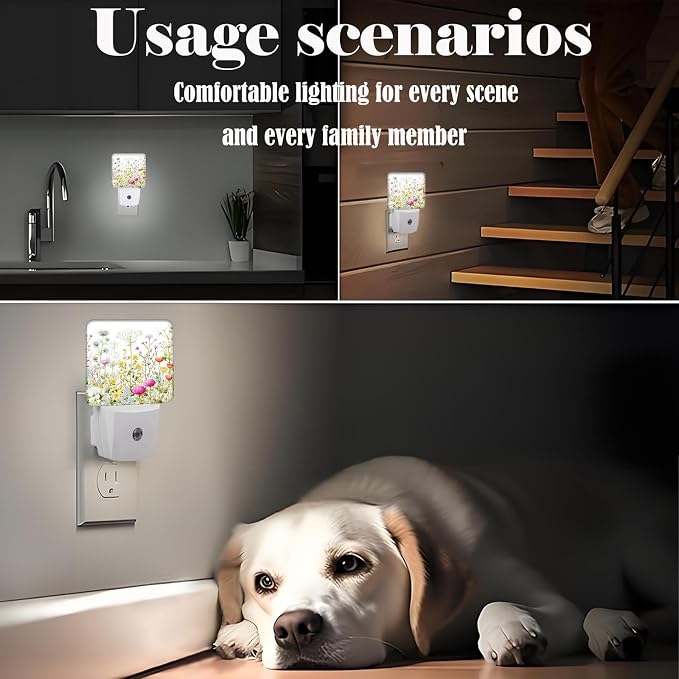 Herbs and Wild Flowers Night Light,Plug Into Wall with Dusk to Dawn Light Sensors, Warm Nightlights for Bedroom,Bathroom,Hallway,Kitchen,Gifts Ideal for Boys Girls Women Men