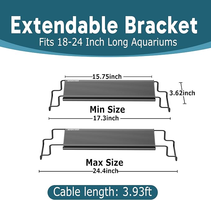 24/7 LED Aquarium Light with Remote for 18-24 Inch Plant & Fish Tank IP68, 12-Color & Gradient & Full Spectrum Light with Timer, Auto On/Off, Brightness, Extendable Brackets for Freshwater