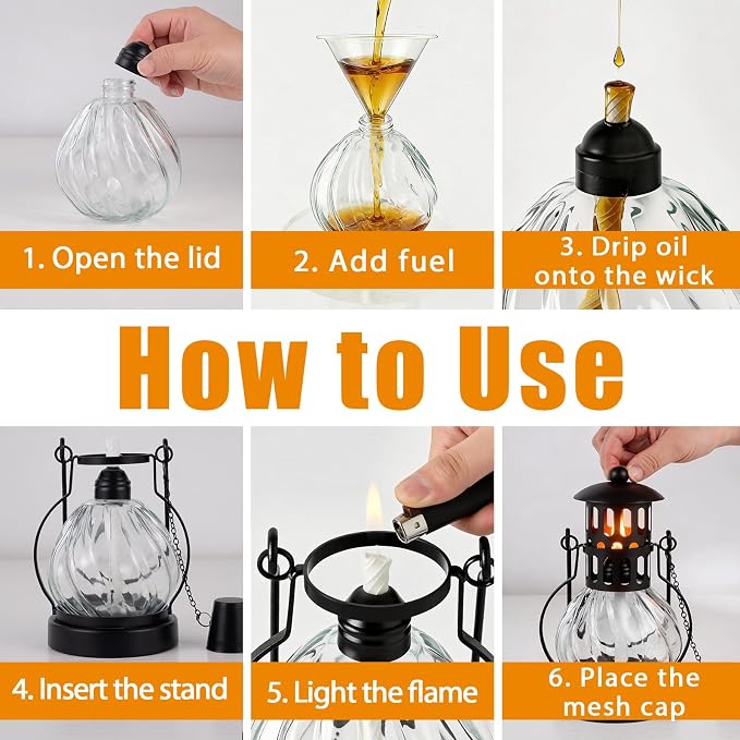 1 Pcs Glass Table Top Torches, 14 oz Citronella Torches for Outside | Features hanging handles, Refillable Flame Light Torch, Decorative Tabletop Lantern for Yard, Patio, Garden, Party, Landscape