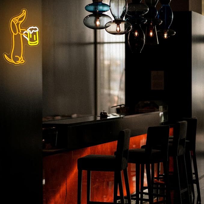 Dachshund Neon Sign for Wall Decor Dachshund Drink Beer Light up Sign for Pet Store Cute Dog Neon Lights Beer LED Neon Light for Pet Shop Bar Pub Party Decor Gift for Dog Lover(16.9''*11.4'')