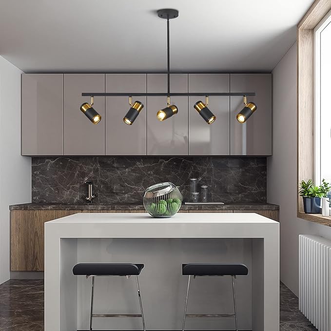 5-Light Ceiling Track Lighting Adjustable LED Track Lighting Kit Gold and Black Industrial Ceiling Spot Lighting for Kitchen Farmhouse Accent Lighting…