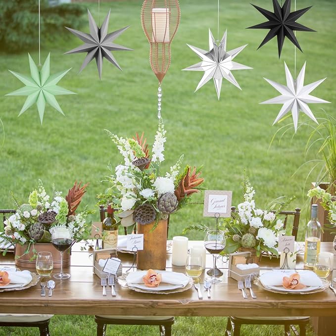 5Pack 9-Pointed Paper Star Lantern 11.8 inch Hanging Paper Lampshade for Winter Wonderland Xmas Day Decoration Wedding Birthday Party Home Decor (Multi-Colored)