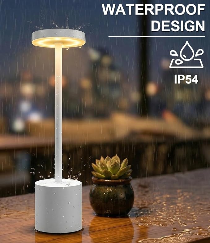 Swinerton White Rechargeable Cordless Table Lamps Set, 5000mAh Battery Powered Wireless Table Light, Portable LED Desk Lamp, 3 Color Dimmable Lighting for Restaurant Dining Patio Outdoor Bedroom