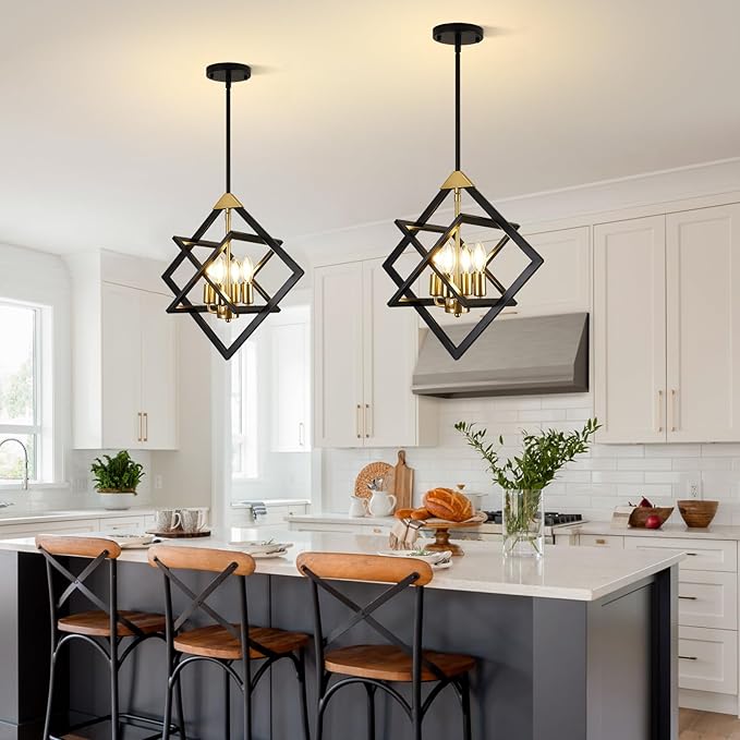 18" Modern Pendant Lights Kitchen Island, 4-Light Black and Gold Farmhouse Pendant Light Fixtures, Industrial Hanging Pendant Lights Fixture for Kitchen Island Dining Room Hallway Foyer Entryway