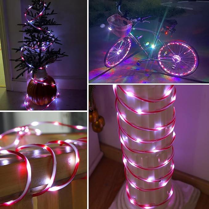 YEGUO Solar Rope Light Outdoor Waterproof, 66ft 200 LED Candy Cane String Lights, 8 Modes Tube Christmas Lights in Clear Thin Tube
