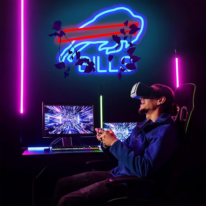 Buffalo Football Neon Signs Led Sign for Wall Decor Rugby Team Light Up Sign Suitable for Man Cave Office Bar Pub Wall Art Gifts for Teen Boys
