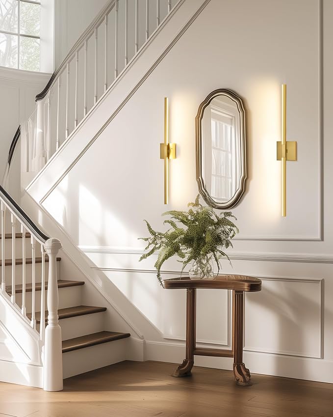 Rayogale Gold Battery Operated Wall Sconces with Remote Control | 3000/4500/6000K Dimmable 8000mAh Wireless Rechargeable Wall Sconces Set of Two with Timer for Living Room, Bedroom, 24 Inch