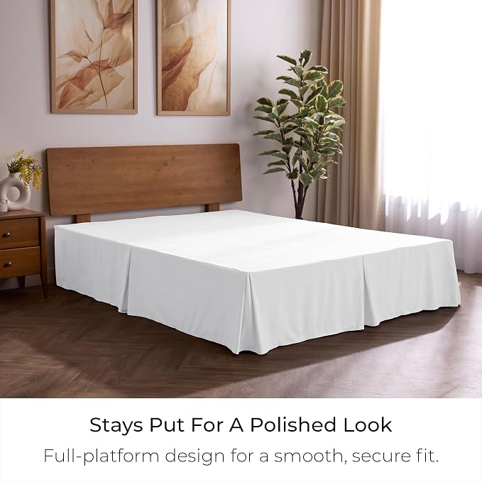 Mellanni Bed Skirt Cal King Size - Tailored Drop Bed Skirting | 15-Inch Pleated Dust Ruffle - Hotel Luxury Bedding - Wrinkle, Fade, Stain Resistant - 1 Bedskirt (Cal King, White)