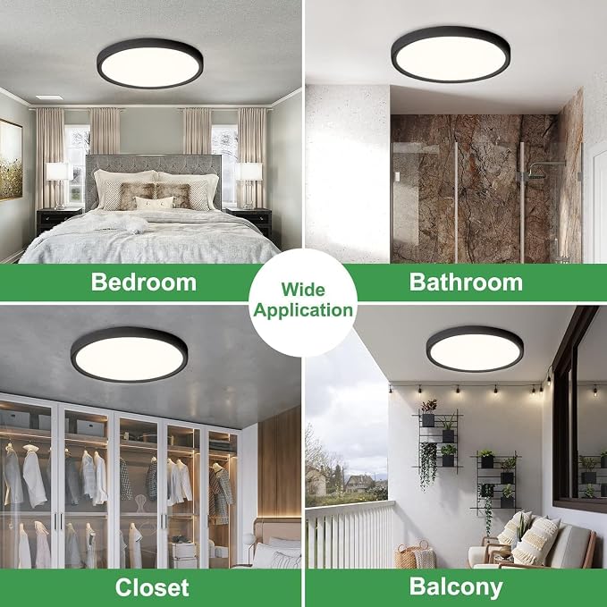 6PK 15.8Inch Dimmable Black LED Flush Mount Ceiling Light,32W,3480LM,5CCT | 2700K/3000K/4000K/5000K/6000K CCT, Black Close to Ceiling Round Flat Panel Light, Super Slim LED Ceiling Light for Bedroom