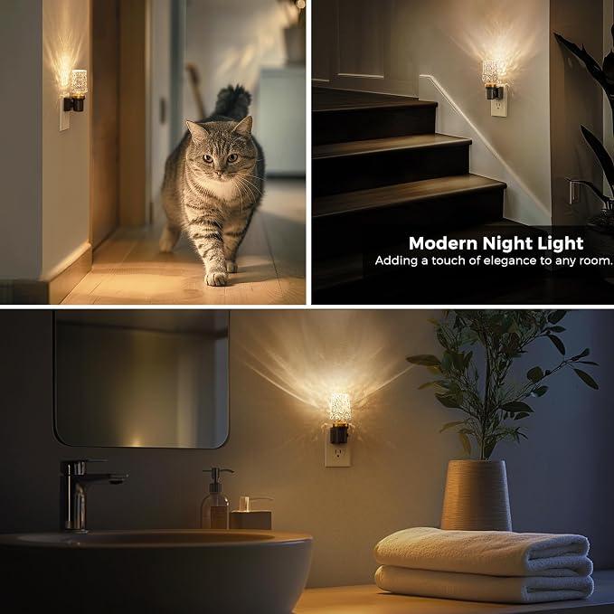 L LOHAS LED Night Light, Dimmable Night Lights Plug into Wall, Light Sensor | Automatic Nightlights Plug in, 3000K 100LM, LED Acrylic Nightlight, Crystal Decorative, Hallway Bedroom Bathroom, 1 Pack