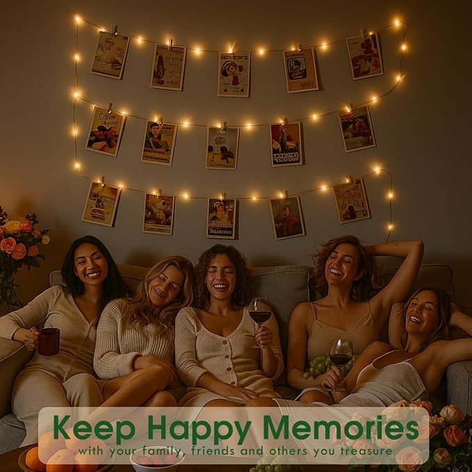 Teen Girl Room Decor with Photo Light: Battery Operated 33Ft 100LED Fairy Lights with Clips for Pictures with Timer, String Light with 50 Clear Clips for Christmas Bedroom Dorm Décor