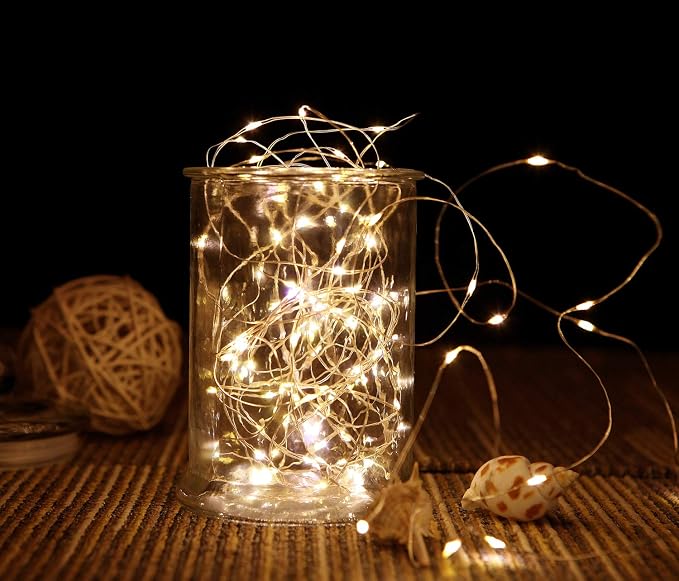 WSgift 2 Pack 20 Feet 60 Warm White Led Battery Operated Fairy Lights with Remote Control Timer Waterproof Silver Copper Wire Twinkle String Lights for Party Bedroom Wedding Christmas Decorations