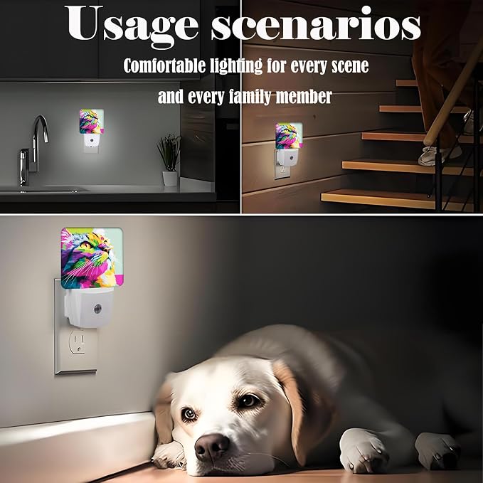Colorful Cat Night Light,Plug-in Nightlights Auto Sensor Night Lamp Dusk-to-Dawn Lamp Home Decor for Nursery Children Girls Boys