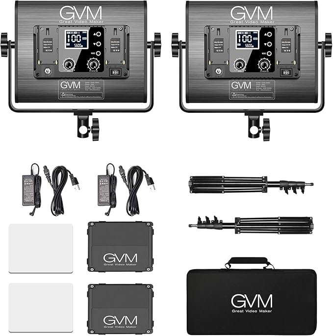 GVM RGB LED Video Light with Bluetooth Control, 360° Full Color 1000D PRO Video Lighting Kit with 736pcs Led Beads, 2 Packs Led Panel Light for YouTube Studio, Video Shooting, Conference, CRI 97+