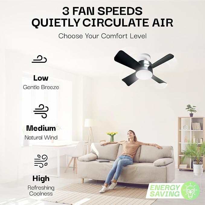 Bell+Howell Socket Breeze Deluxe, Small Ceiling Fan with LED Light and Remote, Adjustable Speeds and Brightness, Light Socket Fan for Bedroom, Kitchen, Living Room, 1000 Lumens