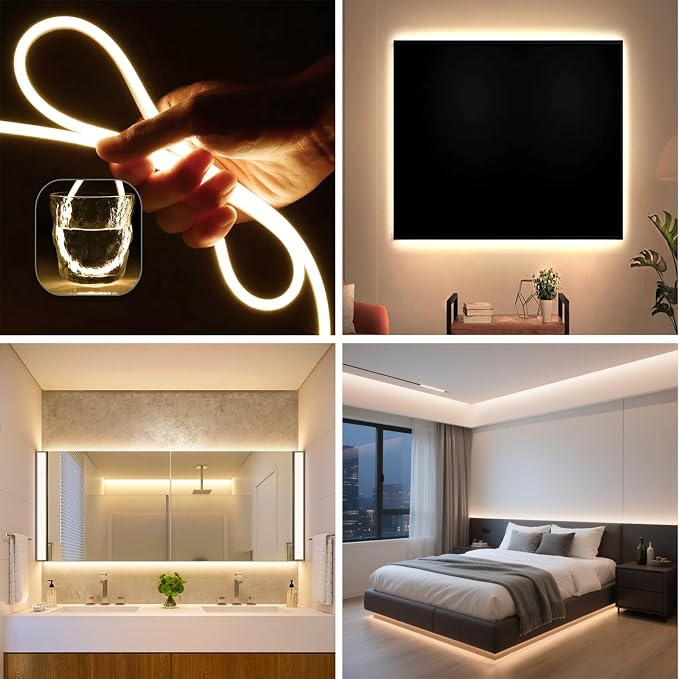 6.6FT Warm Neon Light Strip, 5V USB White Led Strip Lights with Touch Controller, Flexible Neon Rope Light for Bedroom, Party, Home Decor, Poster Lights