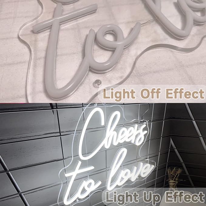 Cheers to Love Neon Sign for Wall Decor, Cheers to Love Led Sign with USB Supply for Bedroom Birthday Wedding Decor,White Led Signs 15.7x11.8 Inch