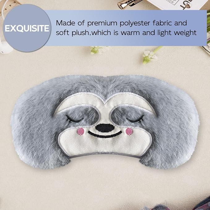 Cute Sleep Masks Cartoon Animal Eye Mask Plush Sleeping Mask & Travel Blindfold - Funny Novelty Eye Shade for Women Men (Grey Sloth)