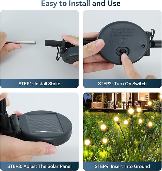 Solar Garden Lights Outdoor Waterproof, 6 Pack 48 LED Swaying Firefly Lights Outdoor Decor Light for Pathway Party Christmas Decoration, Unique Gifts for Women, Warm White