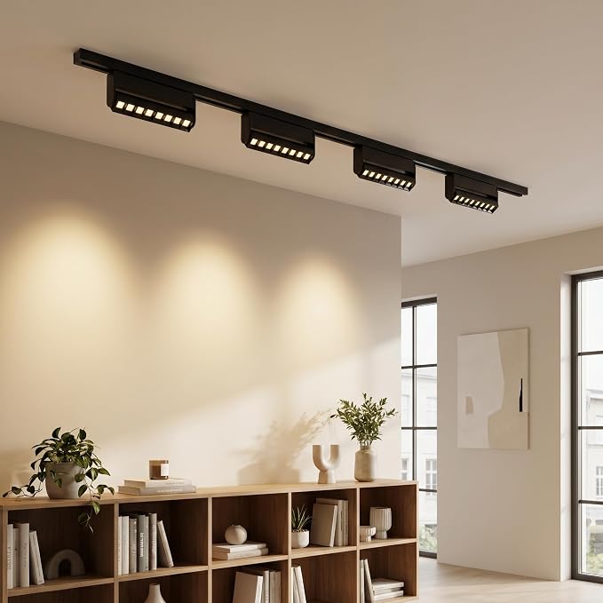 5 Color Linear H Track Lighting Heads Dimmable, Black 20W 4 Pack | LED Track Lighting Fixtures Ceiling Grille Light, H Type Track Heads Compatible with H Track Lighting Rails