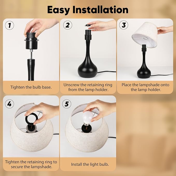 Touch Table Lamp for Bedroom 1Pack, 3-Way Dimmable Bedside Lamp for Nightstand, Farmhouse Metal Desk Lamp with Linen Shade for Living Room, Kids Reading, Dorm, Home Office Decor, Bulb Included