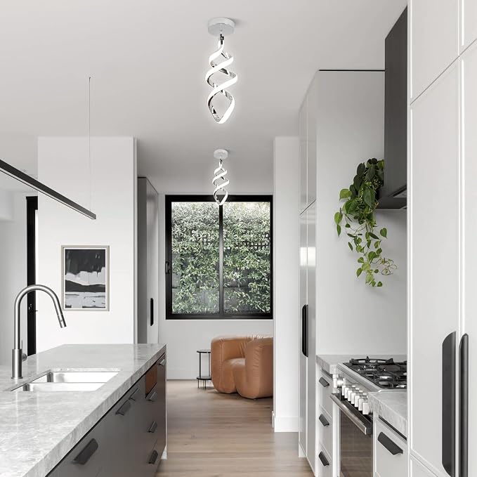 4 Packs Pendant Light, 15W Spiral Led Pendant Light, 4500K Modern Pendant Lights Kitchen Island, Adjustable Height Pendant Light for Dining Room Bedroom Kitchen Island Cafe