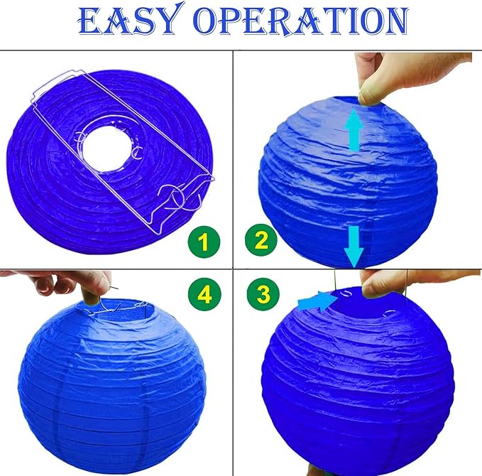 Blue Paper Lanterns 12Pcs Hanging Lanterns for Birthday Party, Wedding, Home Decor, Baby Shower Festive Decoration