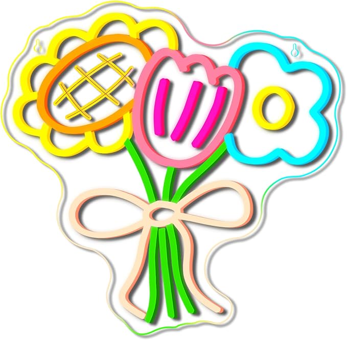 Bouquet LED Neon Sign Colorful Art Flower Light for Home Wall Decoration | 12.59IN*12.59IN,Five level brightness adjustment,USB power,For Bar,Club,Pub,Living room,Bedroom,Restaurant,Beach Bungalow