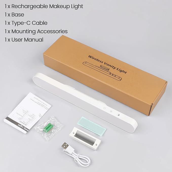 1 Pack Wireless Rechargeable Makeup Light Bar for Mirror | Vanity Lights, 3 Color & Dimming, Bathroom Magnetic Stick on Mirror Light, Gift for Women, Touch Control