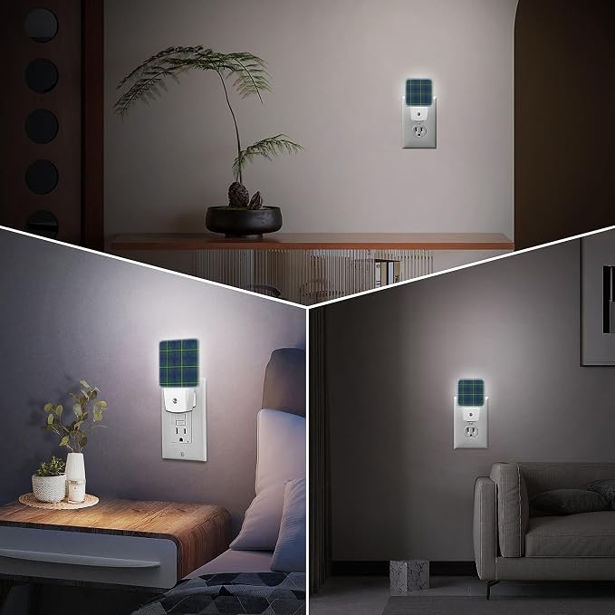 LED Night Light Lamp with Smart Sensor Dusk to Dawn Sensor,Yellow Locker By Johnston Clan Tartan Blue Green Plaid Scottish Night Light Daylight White,0.5W Plug-into Wall for Adults,Bathroom