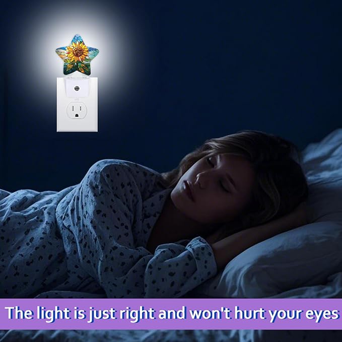 Glass Sunflower Night Light for Kids,Vintage Floral Night Lights Plug Into Wall, Lightweight Dusk to Dawn Light Sensor Warm Nightlights for Girls Boys Bedroom Nursery Basement