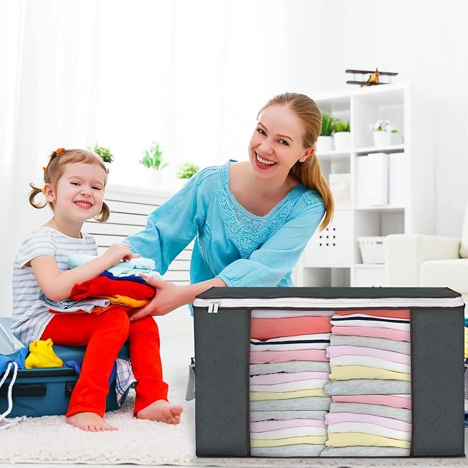 90L Large Storage Bags, 3 Pack Clothes Storage Bins Closet Organizers | Foldable Storage Containers, with Reinforced Handle, for Clothing, Blanket, Comforters, Bed Sheets, Pillows and Toys