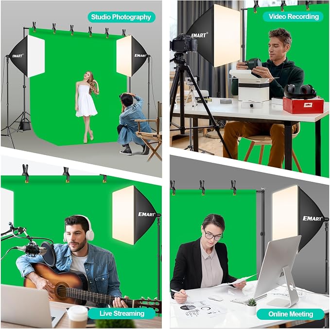EMART 7 x 10 FT Photography Lighting Kit with 85W LED Bulbs for Portrait | 7x10FT Backdrop Stand & 6x9FT Backdrop, Softbox Lighting Kit & 3000-6000K Bulb Professional Studio Lights for Video Recording