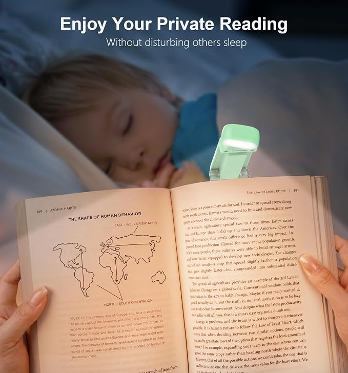 Gritin Reading Light, Rechargeable Book Light for Reading in Bed | Eye Caring 3 Color Temperatures, 5-Level Dimmable Brightness, Long Lasting, Compact Size Clip on Book Lamp for Bookworms-Cyan