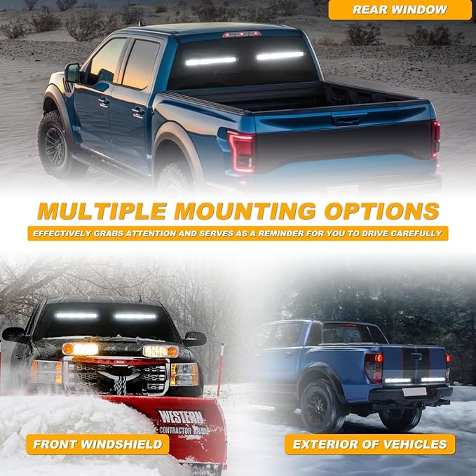 2X 17.7 Traffic Advisor Strobe Light Bar Emergency Lights Warning Flashing Safety Responder Front/Rear Window w/Directional for Volunteer Firefighter Vehicles Trucks, White