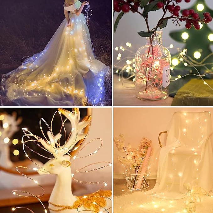 4 Pack LED Fairy Lights with Timer Battery Operated,3M 30 LED Firefly Lights Copper Wire Mini Twinkle String Lights,for Bedroom,Christmas,Wedding Decorations,Warm White