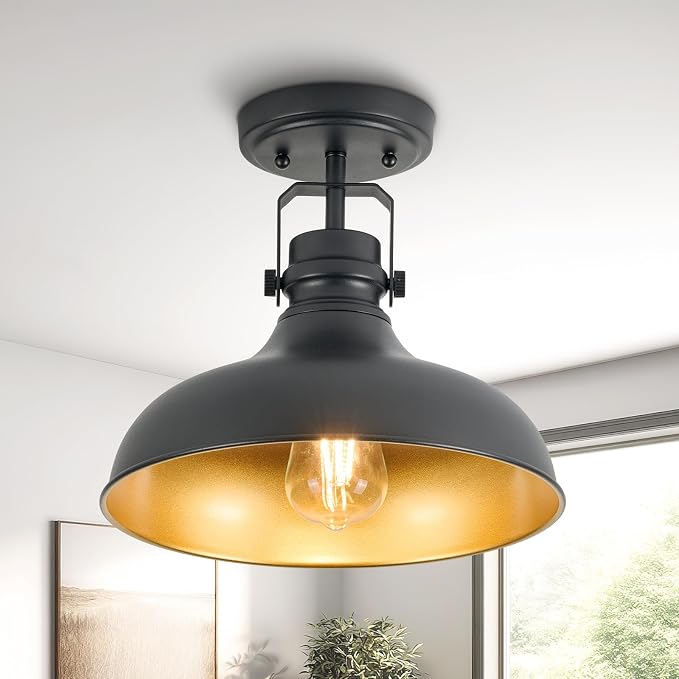 Metal Semi Flush Mount Light Fixture 11.4 inch Ceiling Light Black | ETL Certificate,Hallway Light Fixtures for Kitchen,Hall,Bedroom,Bathroom,Entryway 2 pack