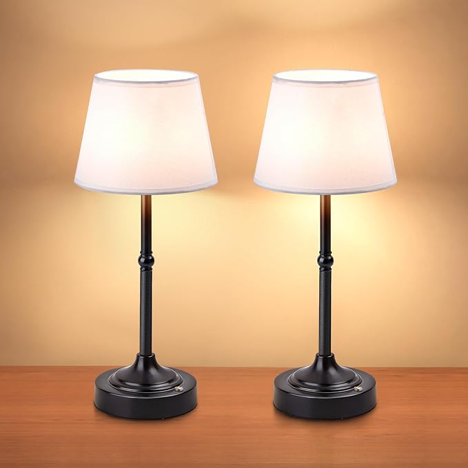LUTEC 2 Pack Cordless Table Lamp, Battery Operated Lamp with 3 Color Temps and Stepless Dimming, 5200mAh Portable Rechargeable Table Lamp for Restaurant/Bedroom/Bars/Outdoor (Black)