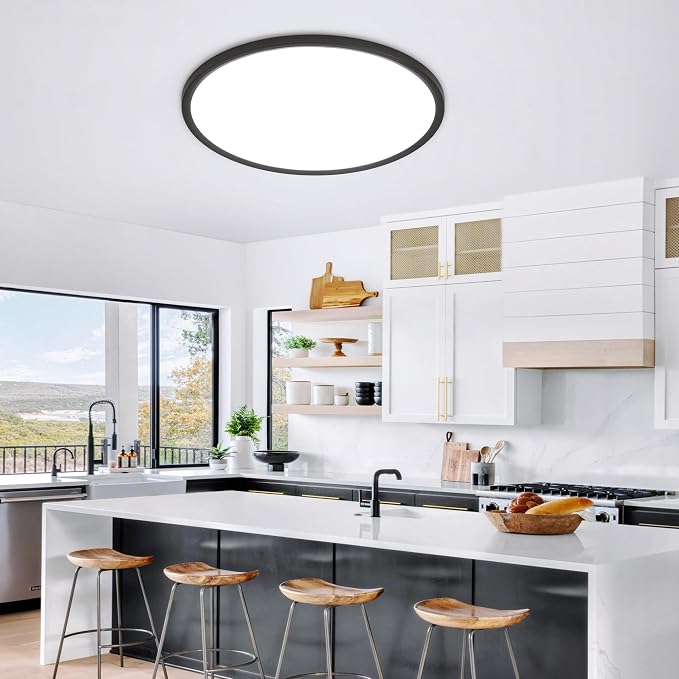 MOONSEA Dimmable Flush Mount Ceiling Light 16 Inch Kitchen Light Fixture | 3000K/4500K/6000K , 28W 2800LM, 0.71 in Low Profile Ceiling, Brightness Dimmable with Dimmer, Installation Takes 20 minutes